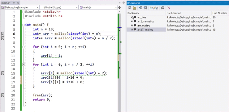 Unique features of bookmarks in Visual Studio