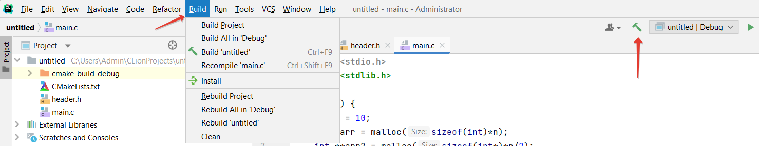 Build and rebuild project in CLion normal UI way
