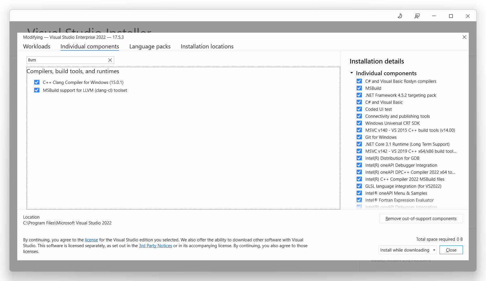 Visual Studio Installation Clang